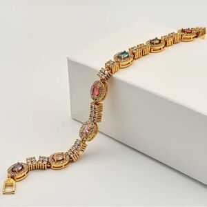 New 18k Gold plated Multicolor Gemstone Statement Bracelet